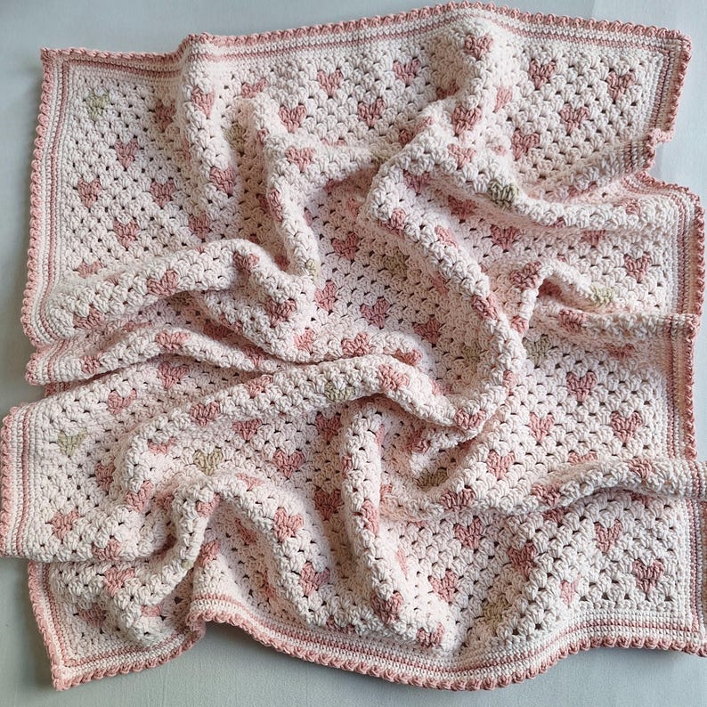 Blush Hearts Baby Blanket Crochet Pattern