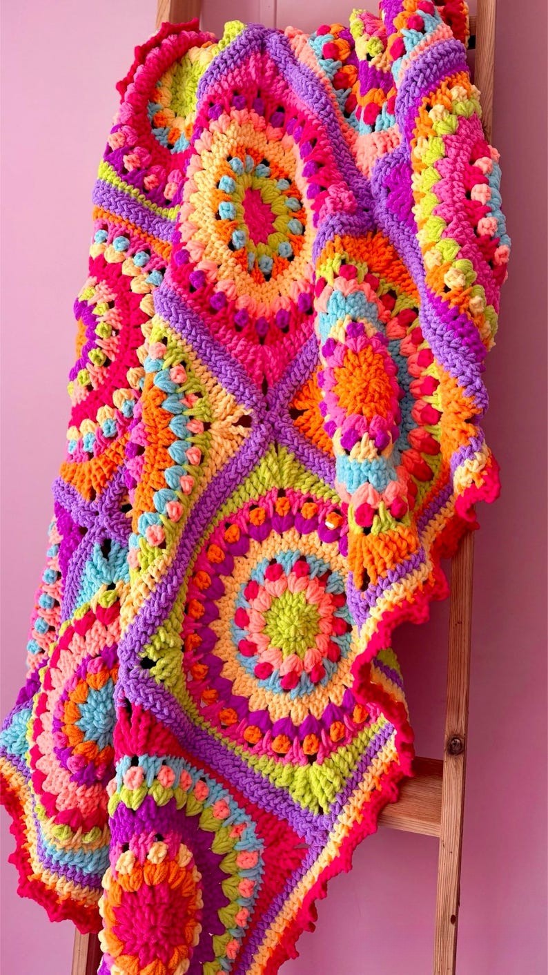 Floral Squares Blanket Crochet Pattern