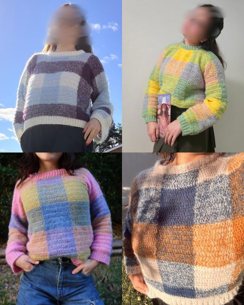 Misty Plaid Sweater Crochet Pattern