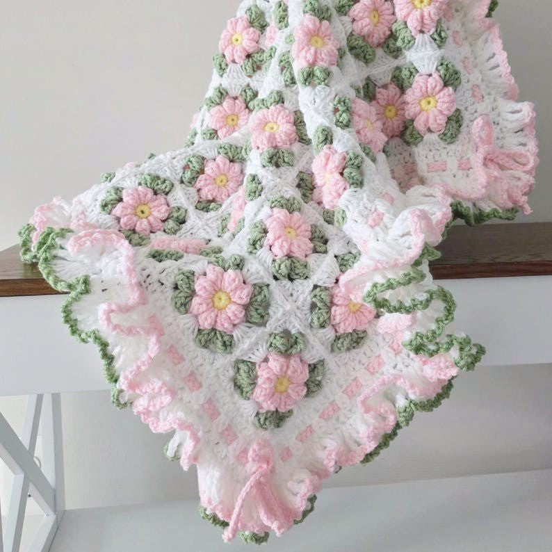 Blush Flower Blanket Crochet Pattern