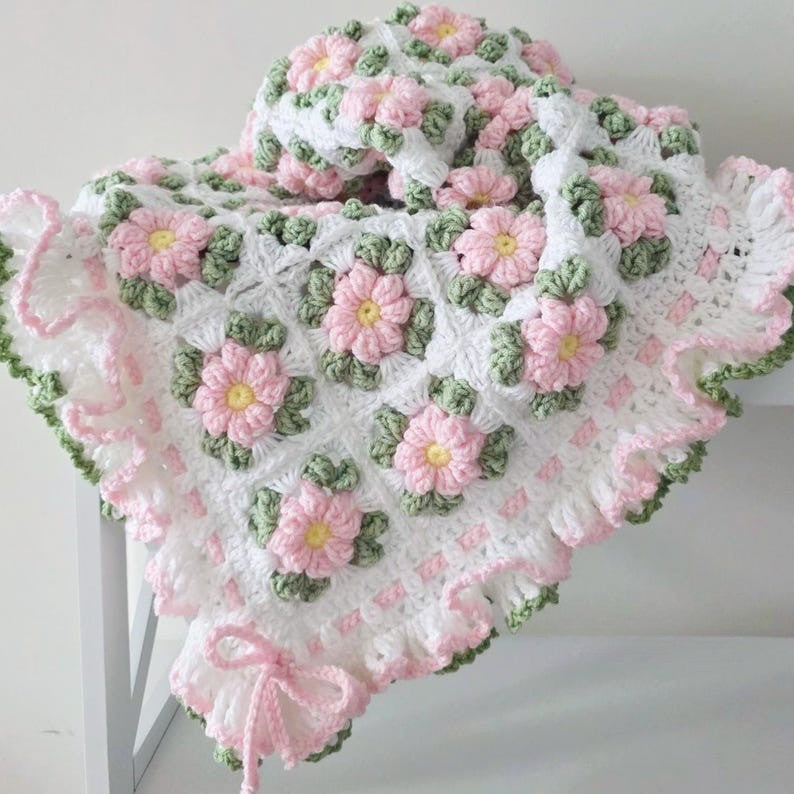Blush Flower Blanket Crochet Pattern