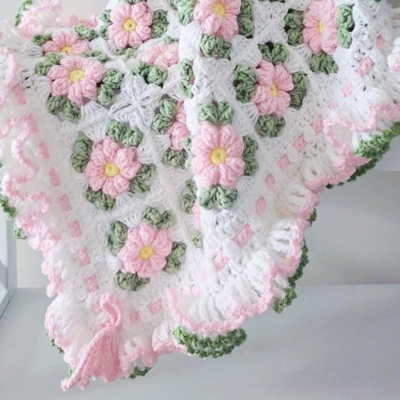 Blush Flower Blanket Crochet Pattern