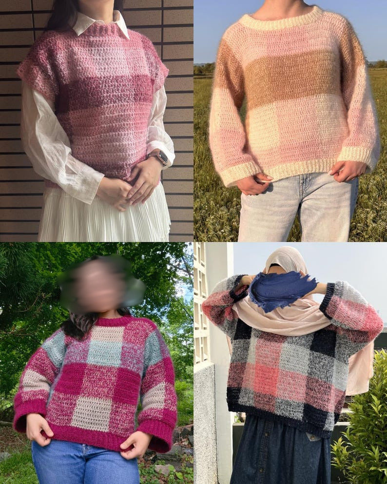 Misty Plaid Sweater Crochet Pattern