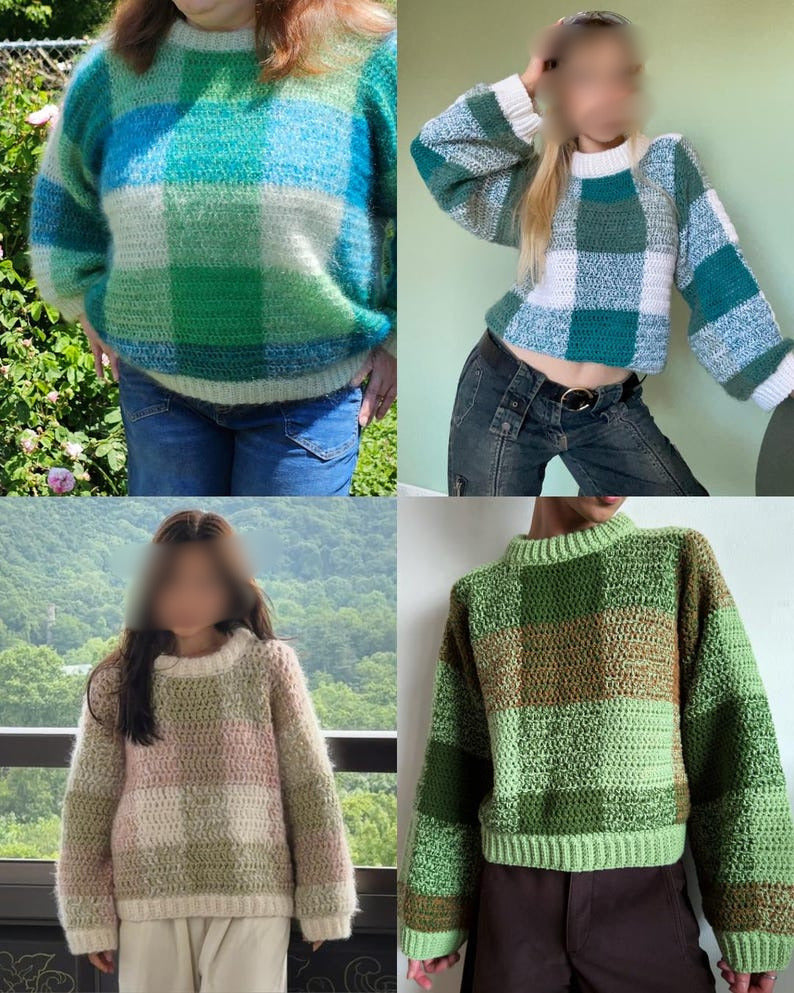 Misty Plaid Sweater Crochet Pattern