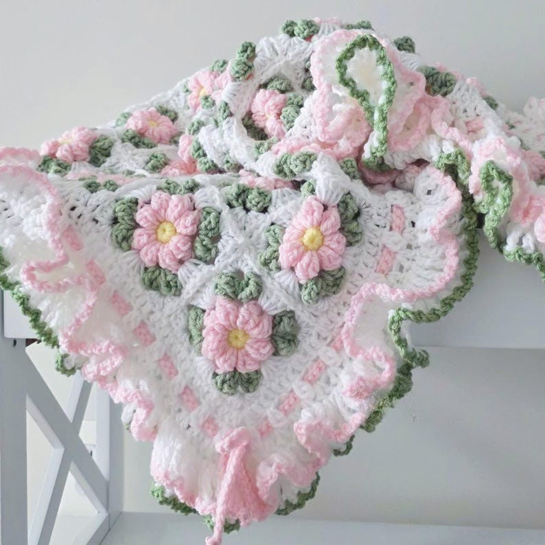 Blush Flower Blanket Crochet Pattern