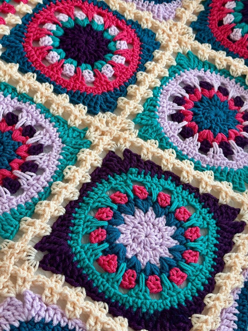 Colorful Square Blanket Crochet Pattern