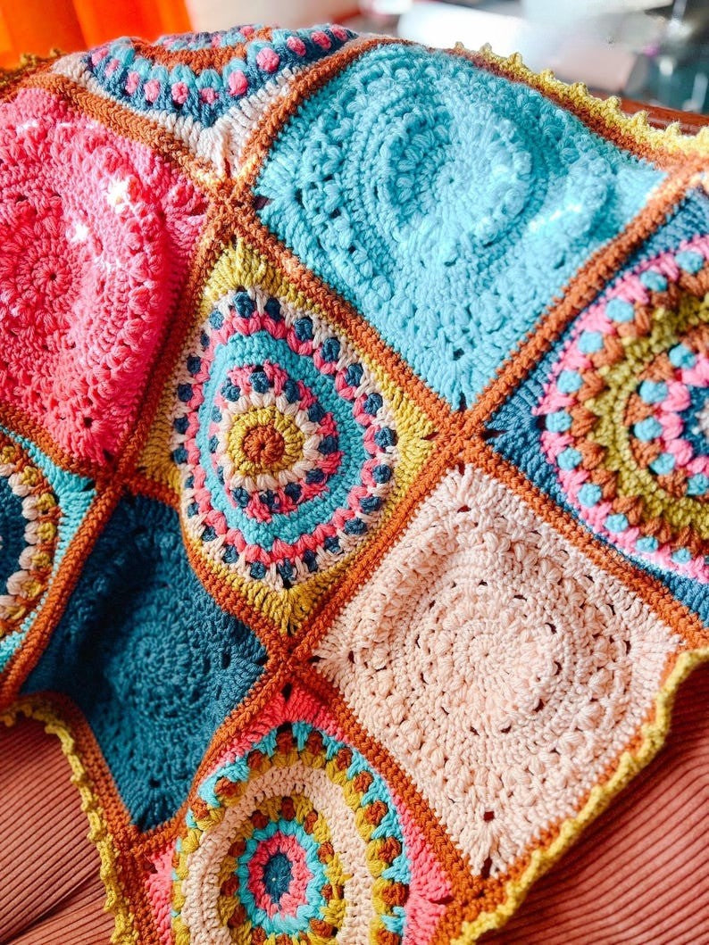 Floral Squares Blanket Crochet Pattern