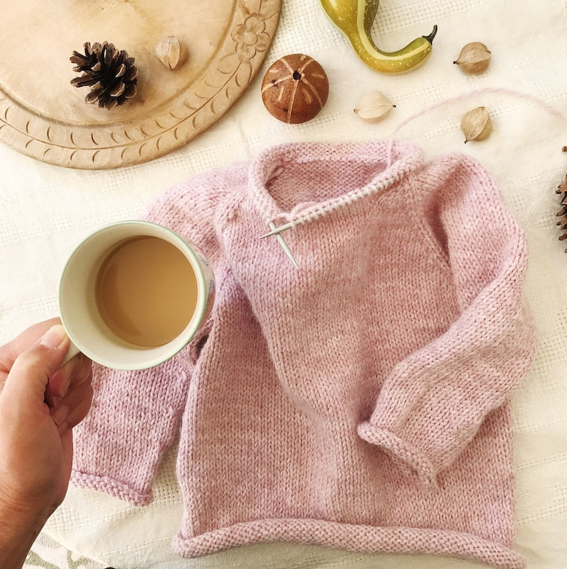 Rolled Raglan Sweater Knitting Pattern