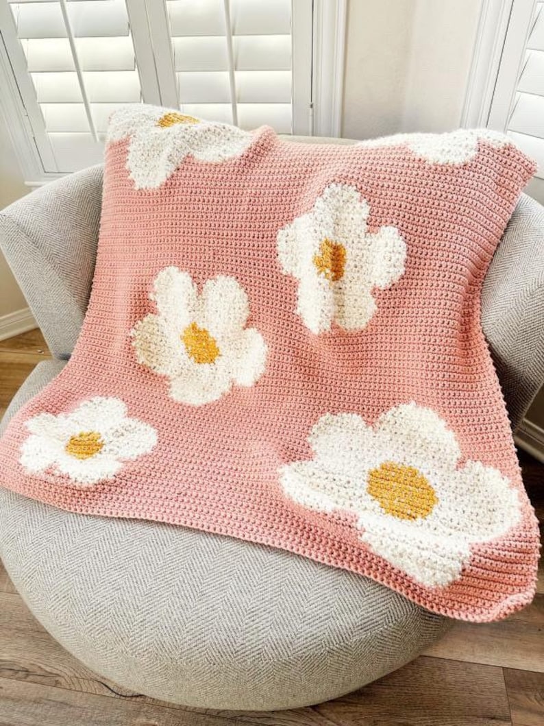 Pink Flower Blanket Crochet Pattern