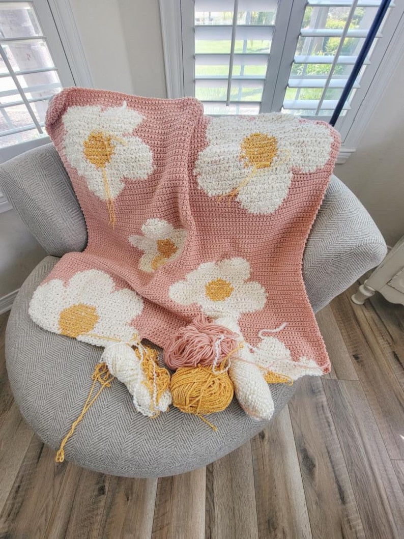 Pink Flower Blanket Crochet Pattern