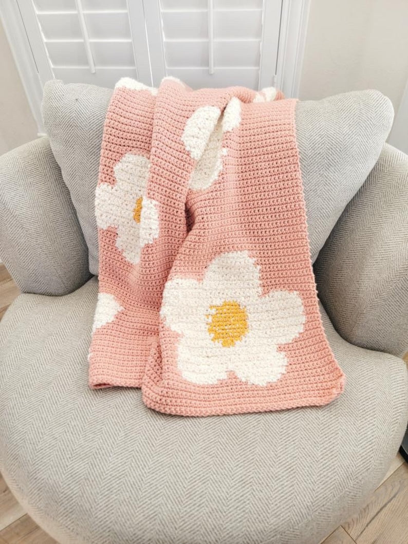 Pink Flower Blanket Crochet Pattern