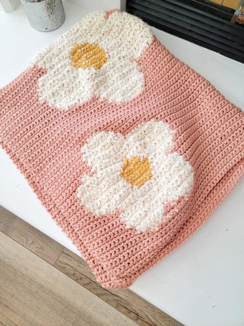 Pink Flower Blanket Crochet Pattern
