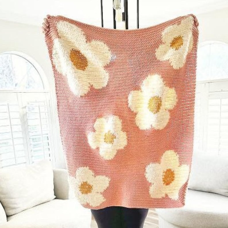 Pink Flower Blanket Crochet Pattern
