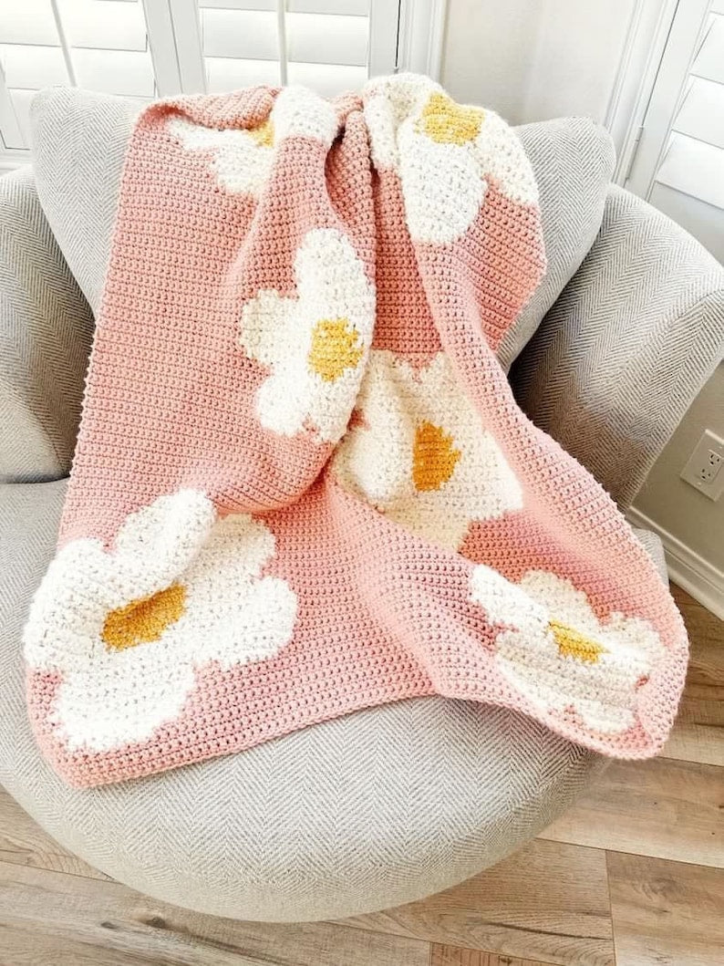 Pink Flower Blanket Crochet Pattern