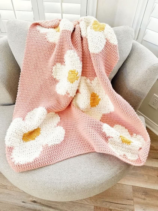 Pink Flower Blanket Crochet Pattern