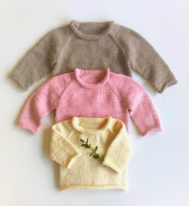 Rolled Raglan Sweater Knitting Pattern