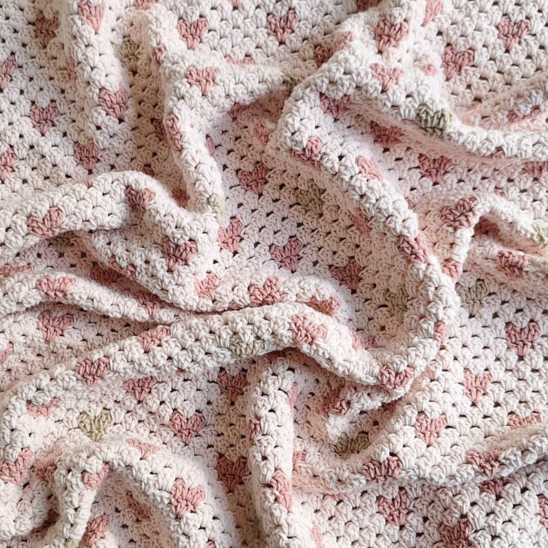 Blush Hearts Baby Blanket Crochet Pattern