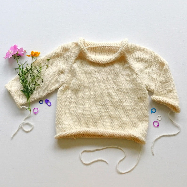 Rolled Raglan Sweater Knitting Pattern