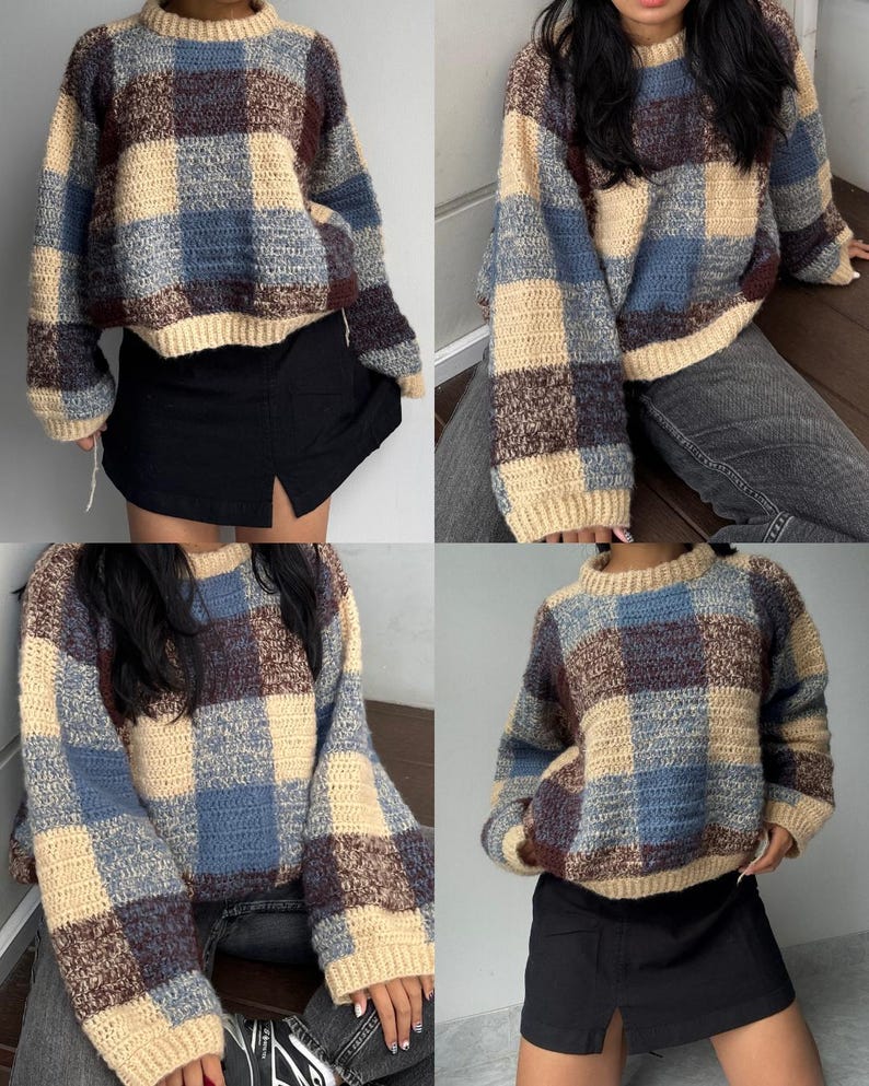 Misty Plaid Sweater Crochet Pattern