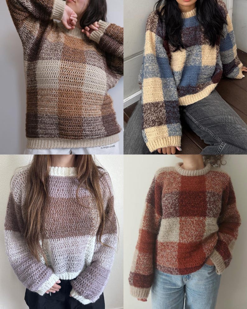 Misty Plaid Sweater Crochet Pattern