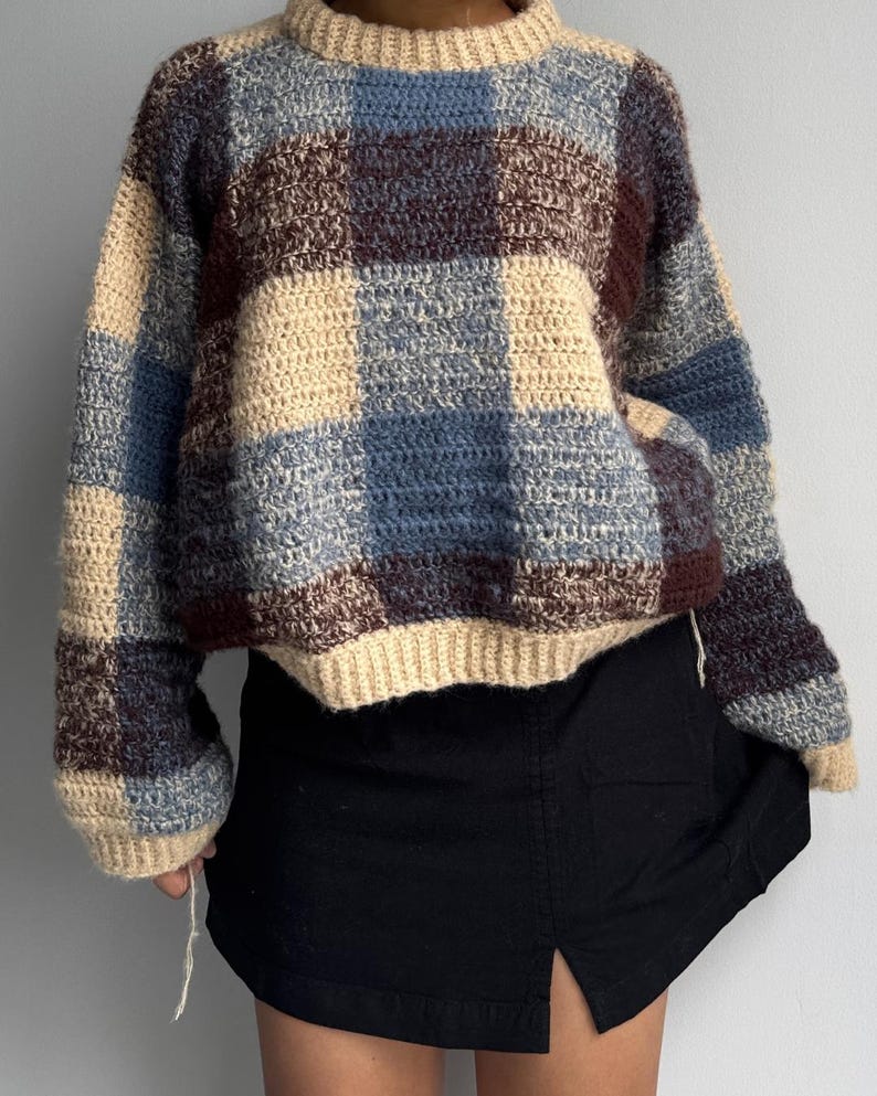 Misty Plaid Sweater Crochet Pattern