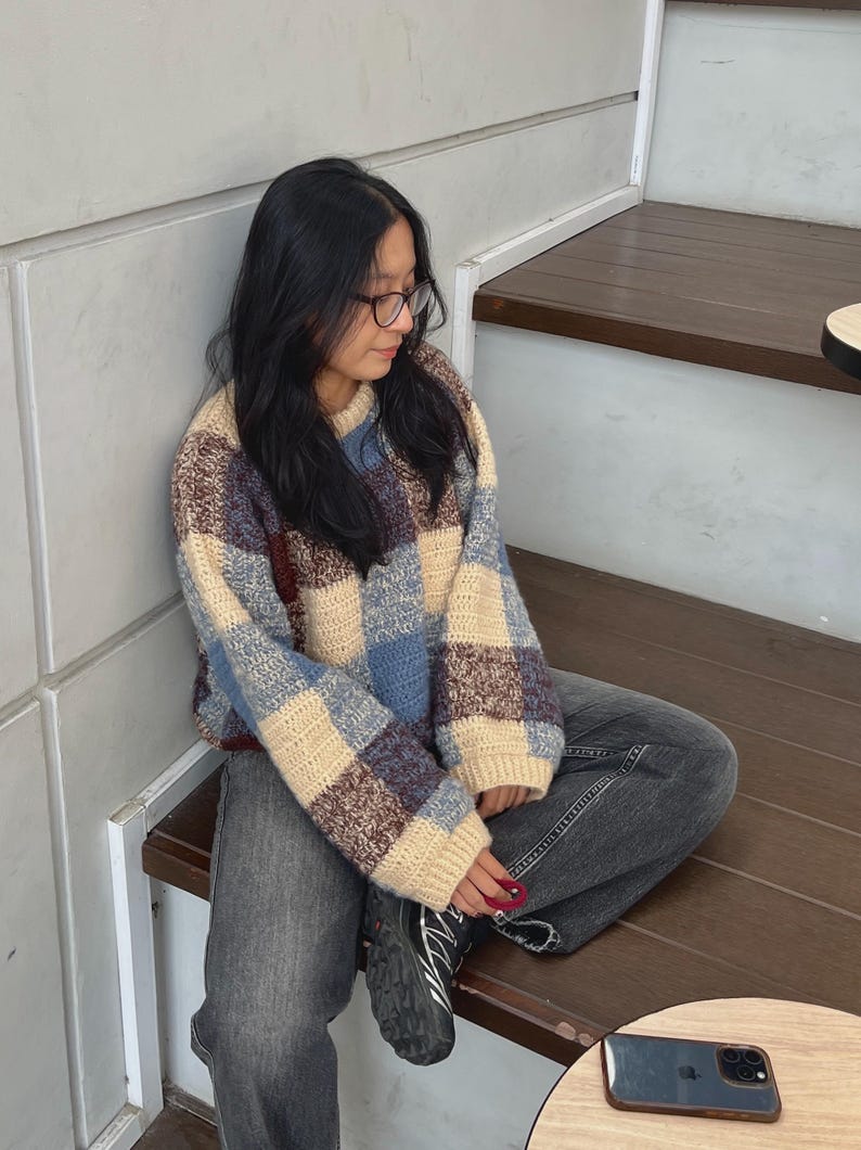 Misty Plaid Sweater Crochet Pattern