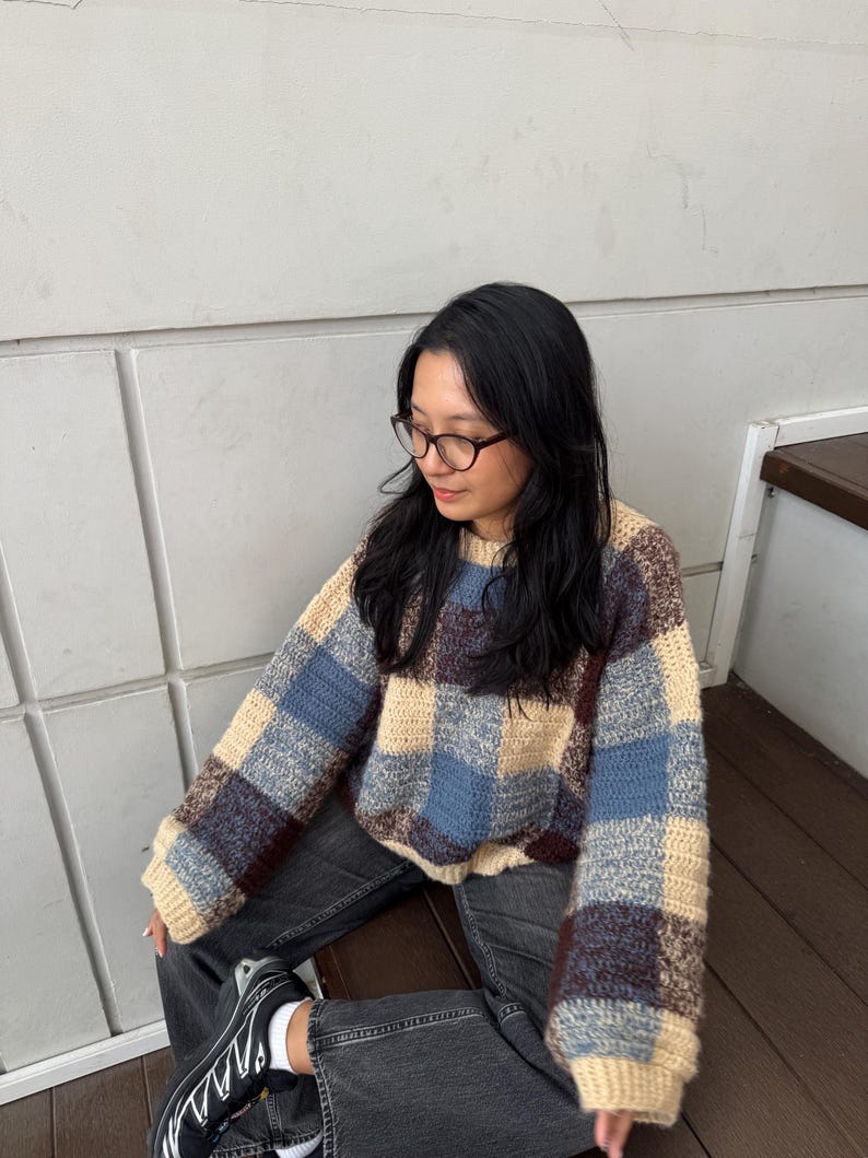 Misty Plaid Sweater Crochet Pattern